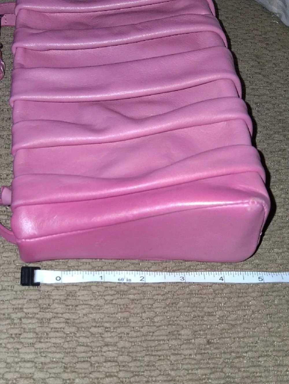 Schutz Pink Leather Pleated Crossbody Bag with Chain Accent